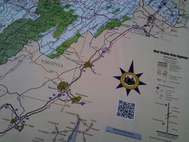 QR Code on the West Virginia Official Highway Map