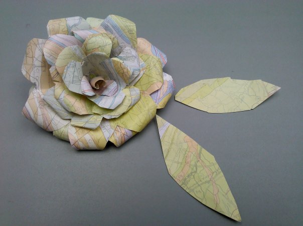 Paper Map Rose made from a reused map
